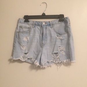 Forever 21 Ripped Light Blue Denim Shorts